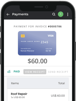 A mobile phone showing a payment invoice