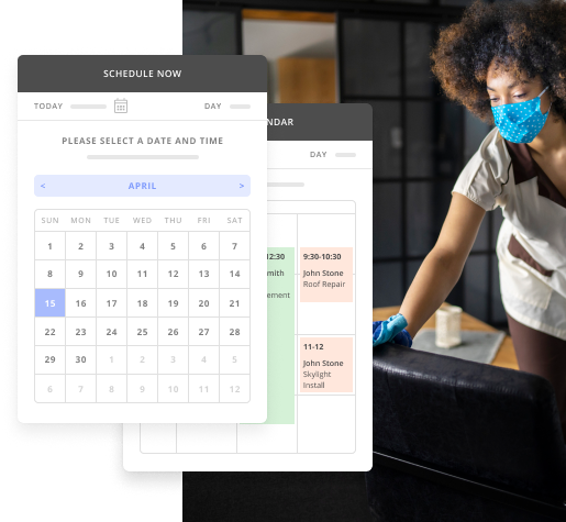Woman Cleaning a House with a Snapshot of Thryv's Appointment Scheduling Tool for Small Businesses