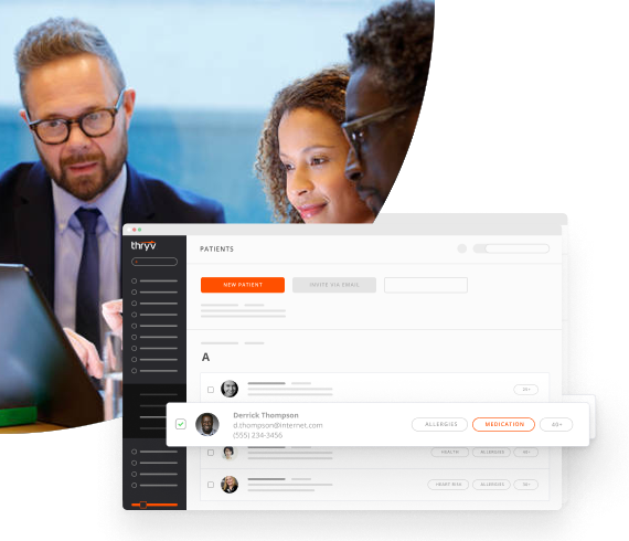 Insurance Agent in a Suit Showing His Clients His Proposal with a Snapshot of Thryv's CRM for Insurance Agencies