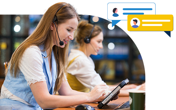 A woman with a headset working in customer service