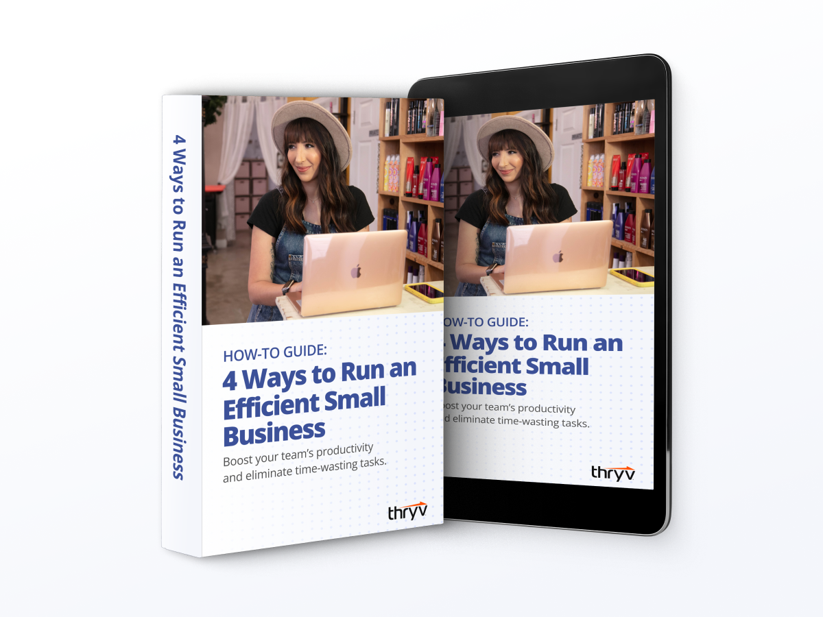 Physical book next to a tablet with an ebook version of 'How-To Guide: 4 Ways to Run an Efficient Small Business'
