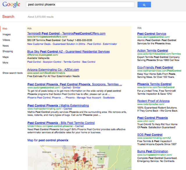 Google Pest Control Phoenix Results