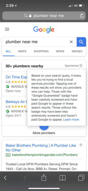 Google's sponsored pack example