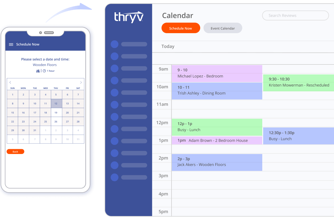 Cleaning service clients booking from mobile and being organized in Thryv