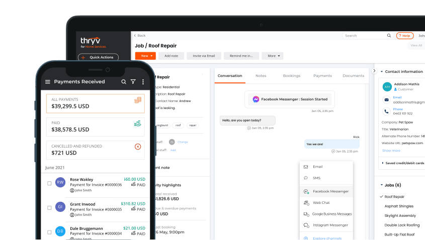 Thryv dashboard presented on mobile phone and tablet