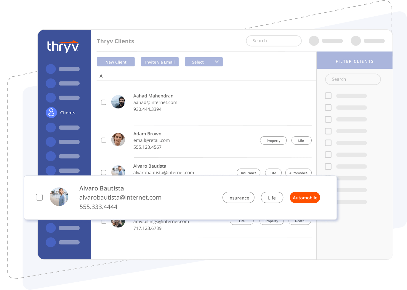 Searching insurance clients using custom tags in Thryv