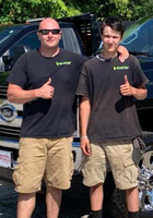 US Army veteran business owner Jordan Labrie and son Adrian of A&J Lawn Care