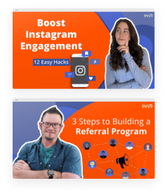 Two video thumbnails that says 'Boost Instagram Engagement' and '3 Steps to Building a Referral Program'.