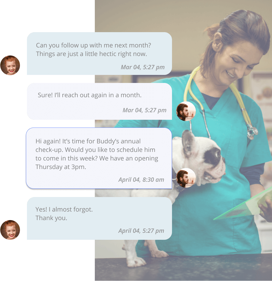 Veterinarian client automated texts and reminders in Thryv