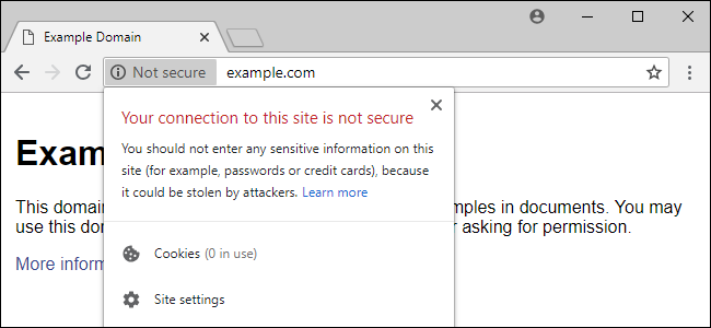 Google Chrome security message stating Your Connection Is Not Secure